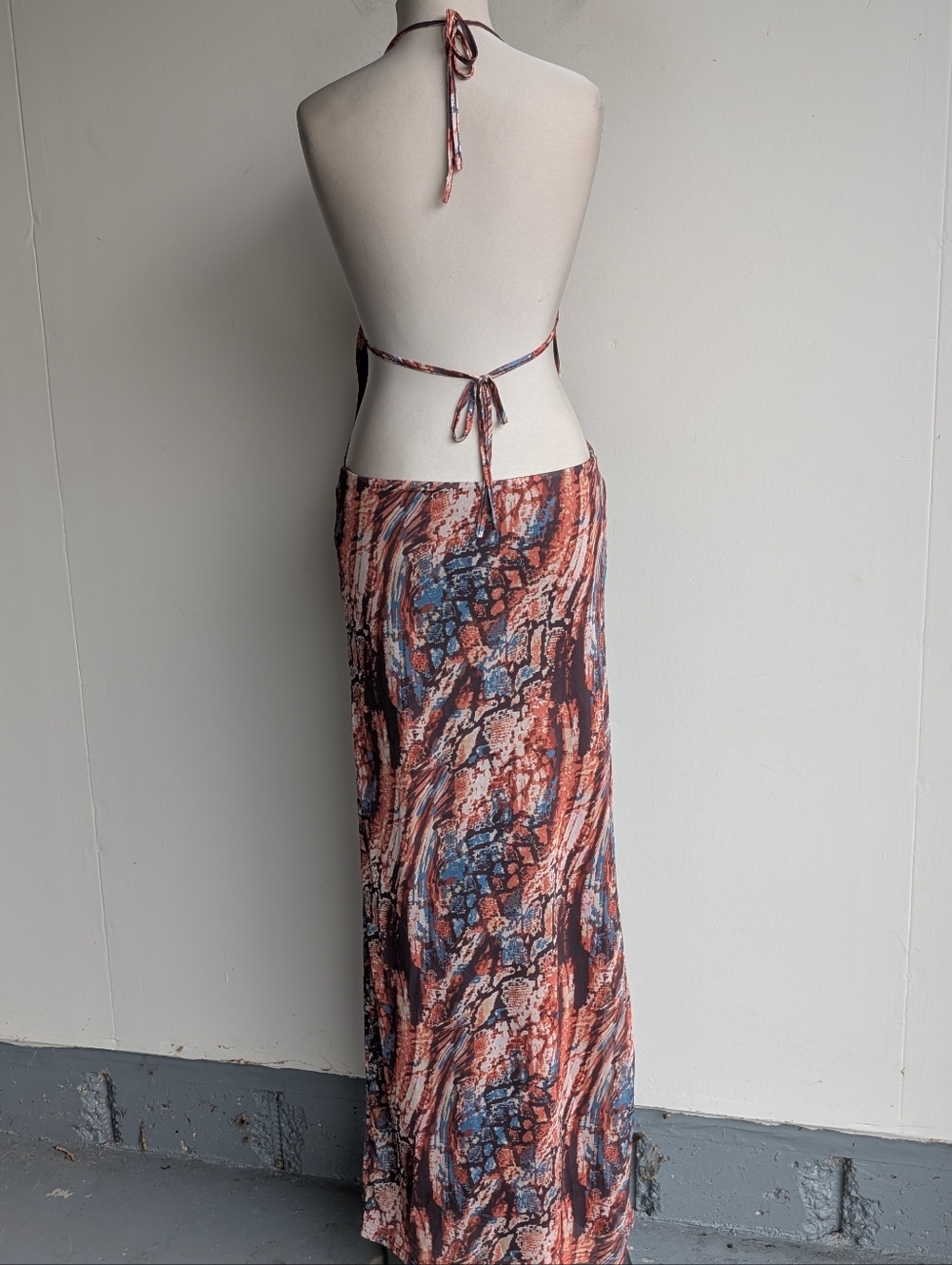 Outcast Harper Mesh Halter Maxi Dress With Abstract Print - Picture 3 of 5